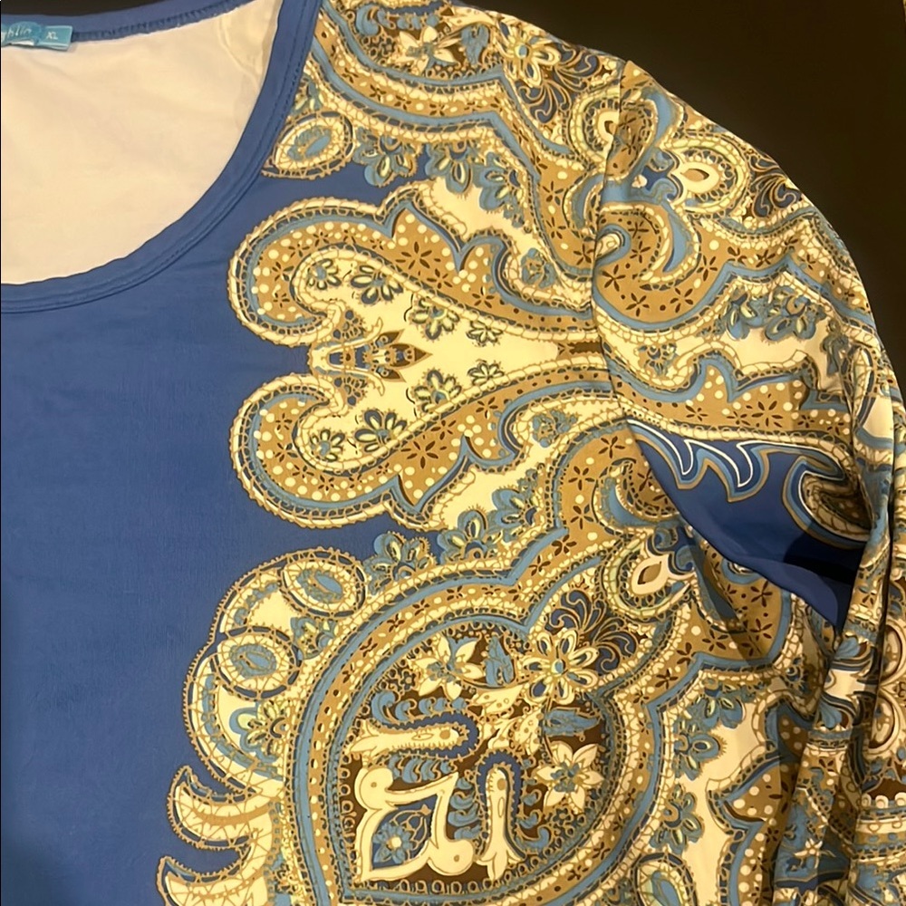 J McLaughlin Blue Paisley Long Sleeve Top - Picture 3 of 5